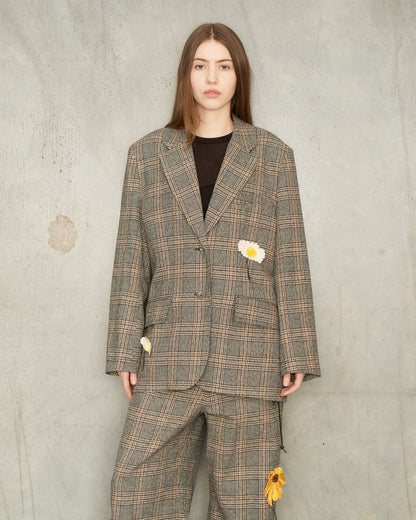 Brown Check Flower Square Blazer