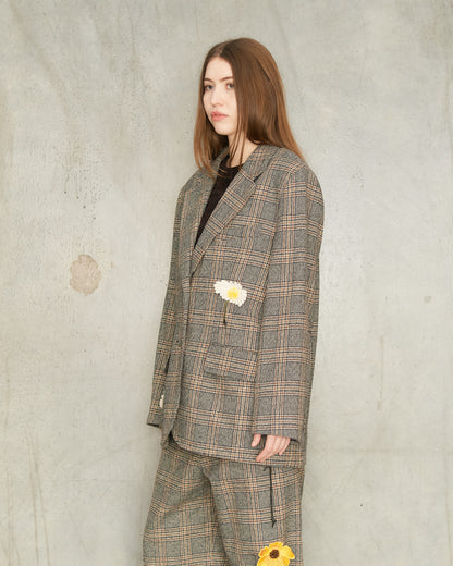 Brown Check Flower Square Blazer