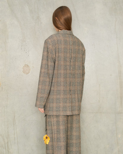 Brown Check Flower Square Blazer