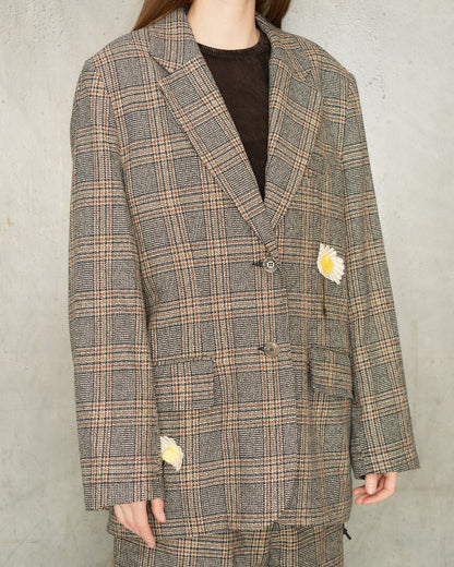 Brown Check Flower Square Blazer
