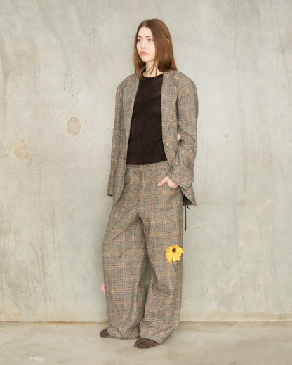 Brown Check Flower Pants