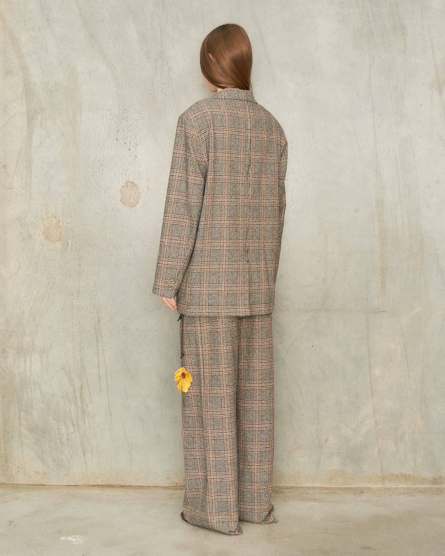 Brown Check Flower Pants