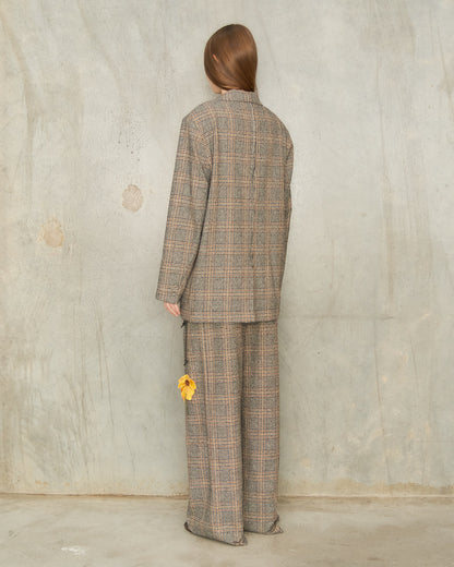 Brown Check Flower Pants