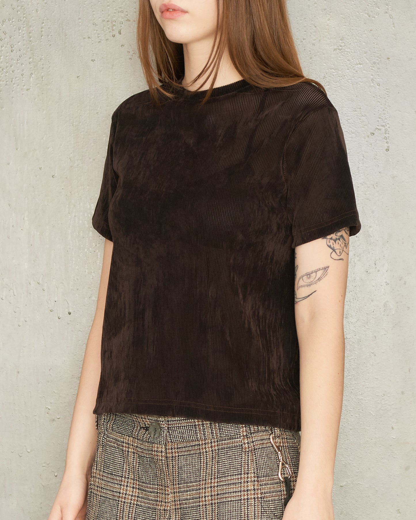 Brown Flocked Tulle T-Shirt