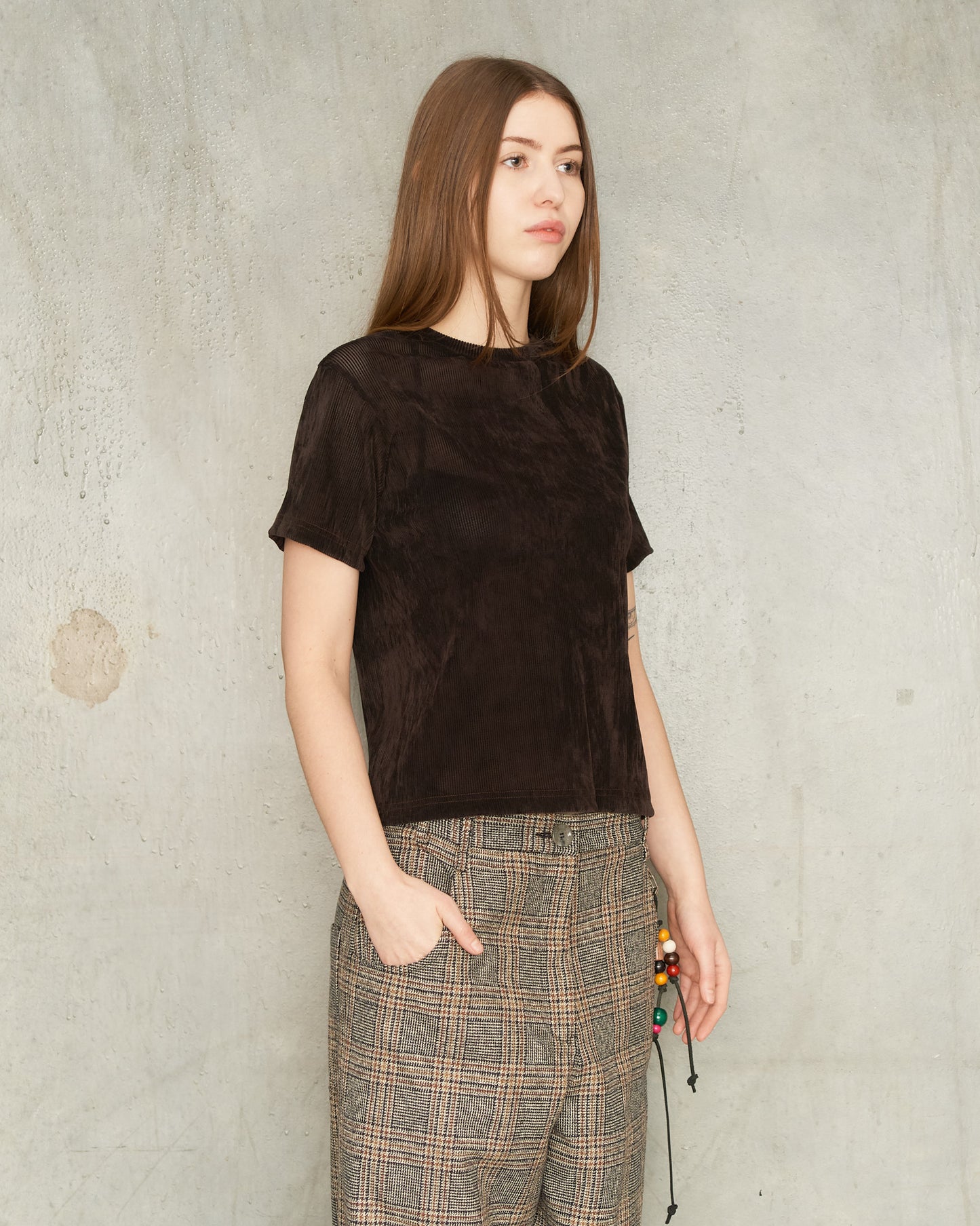 Brown Flocked Tulle T-Shirt