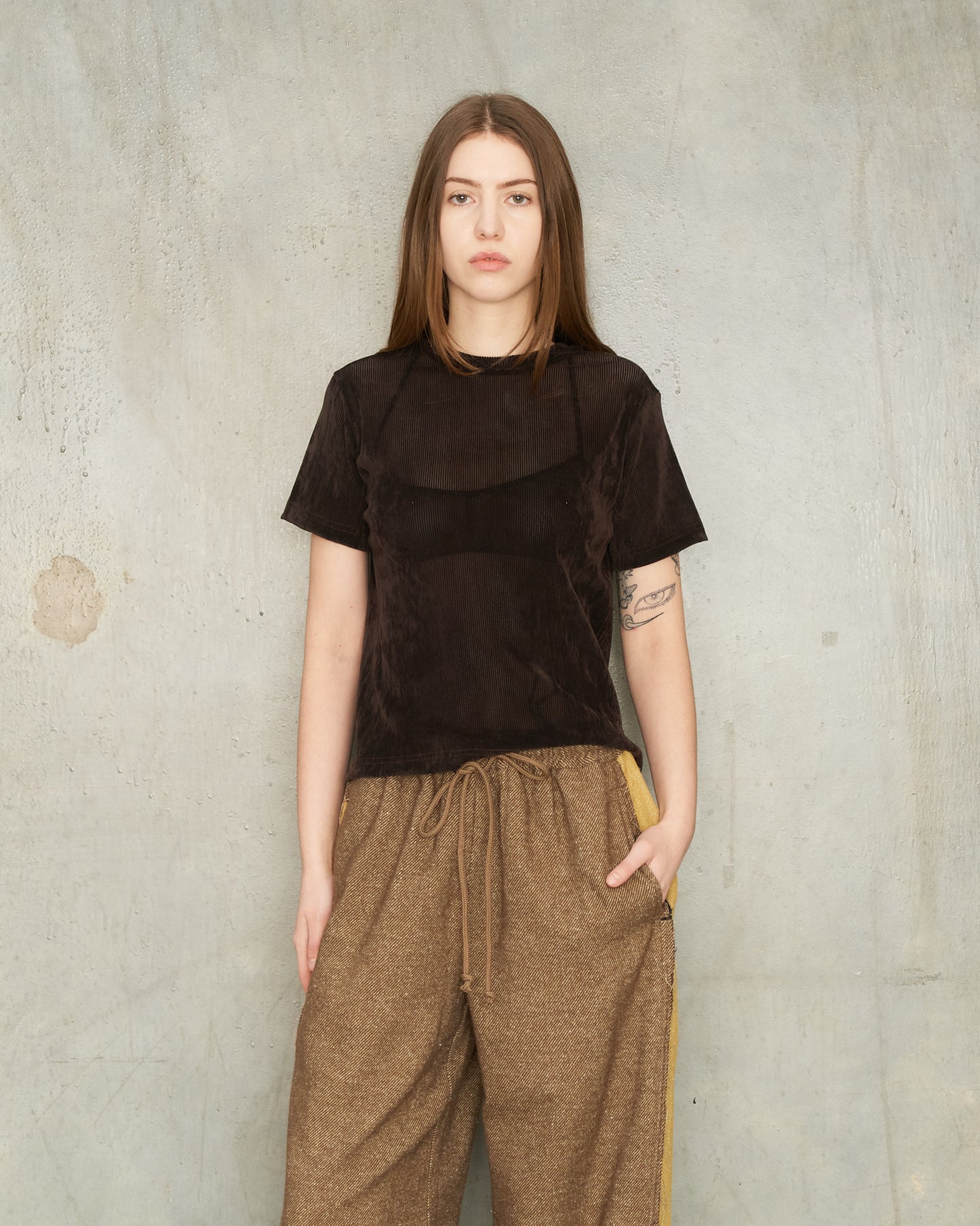 Brown Flocked Tulle T-Shirt