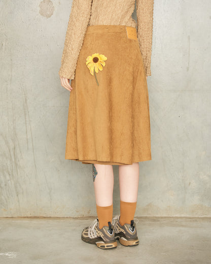 Camel Corduroy Pleated Skirt