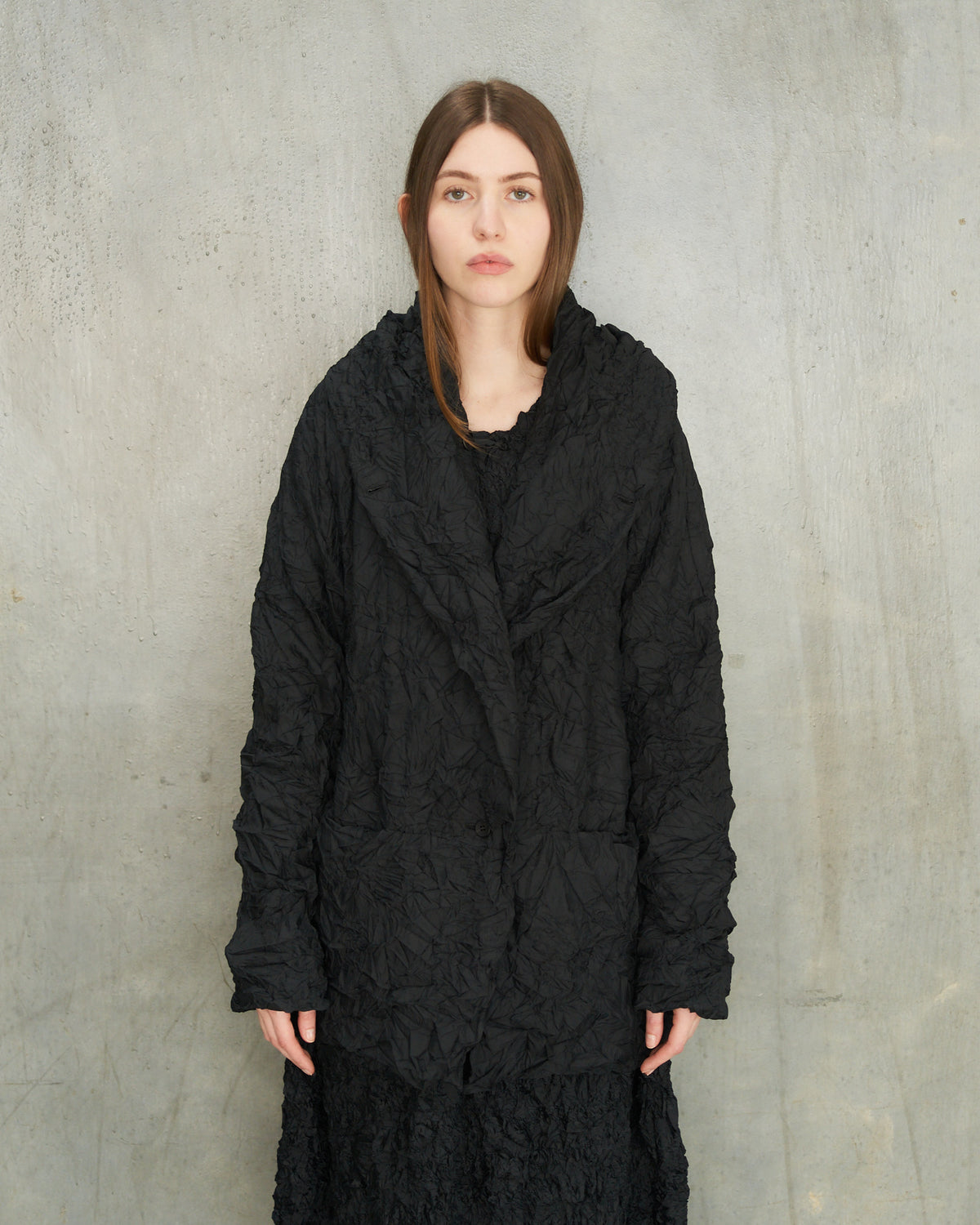 Black Crinkle Hooded Jacket