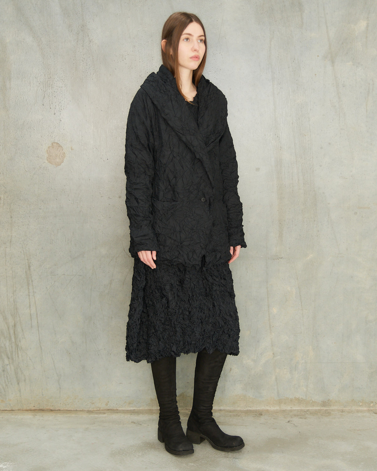Black Crinkle Hooded Jacket