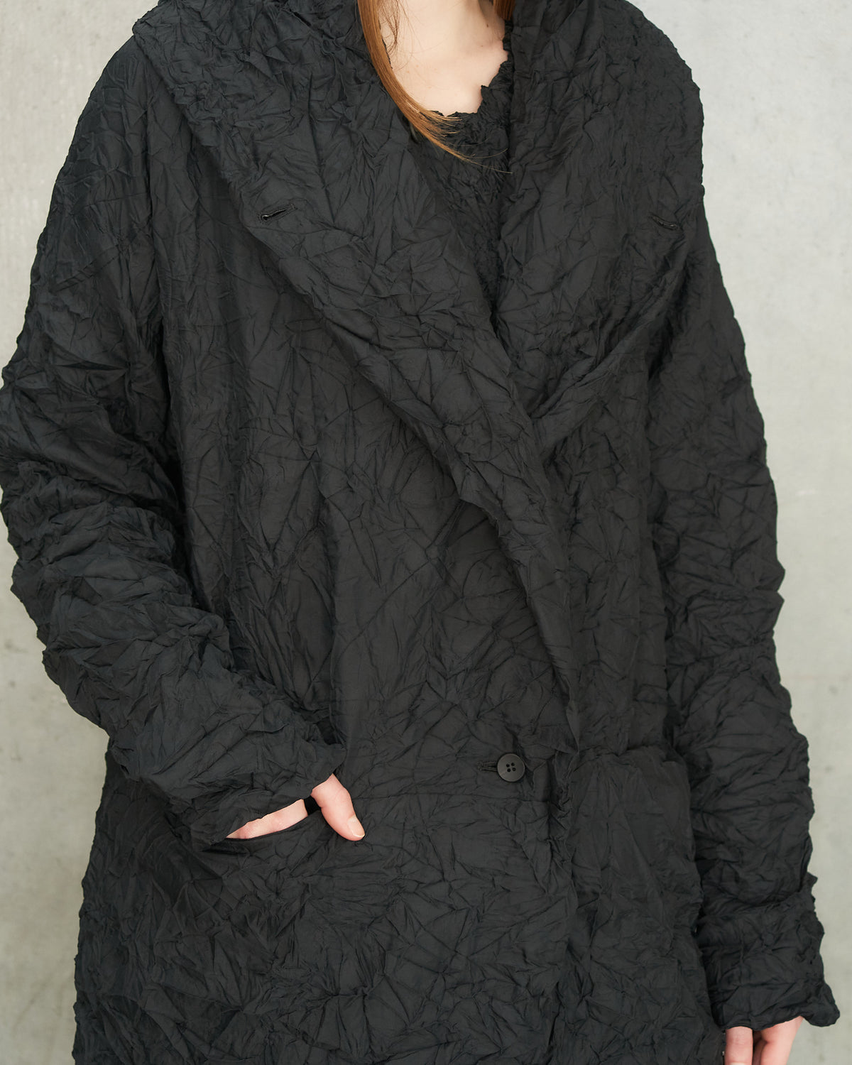 Black Crinkle Hooded Jacket