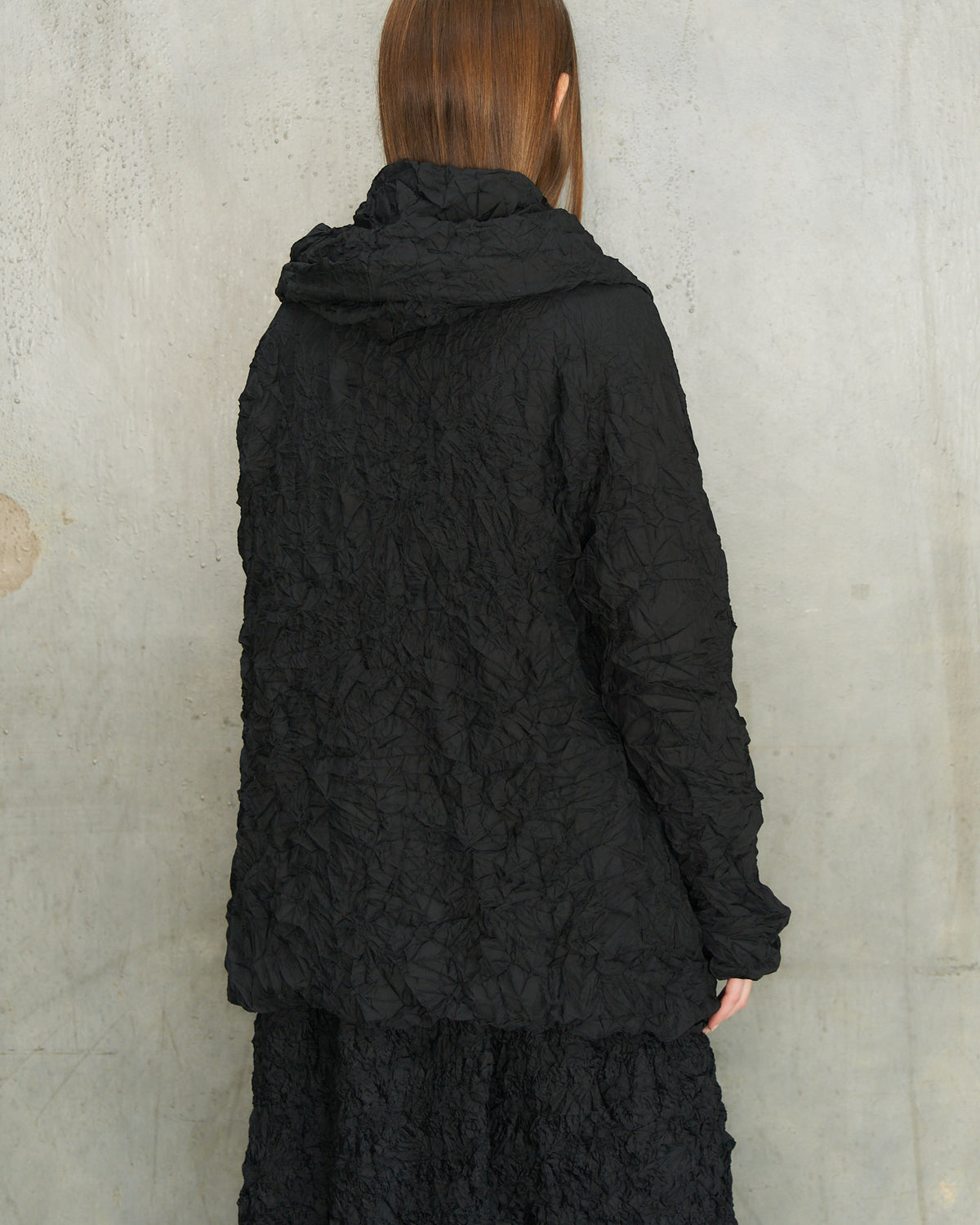 Black Crinkle Hooded Jacket