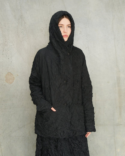Black Crinkle Hooded Jacket