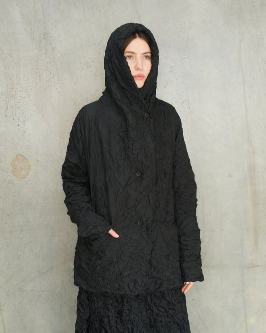 Black Crinkle Hooded Jacket