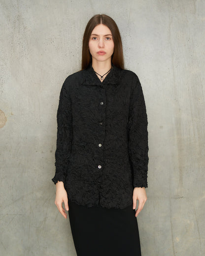 Black Crinkle Collared Shirt