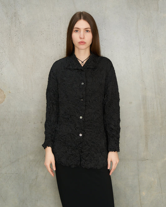 Black Crinkle Collared Shirt