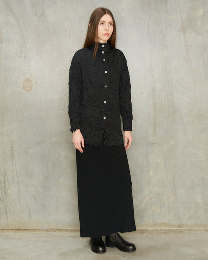 Black Crinkle Collared Shirt