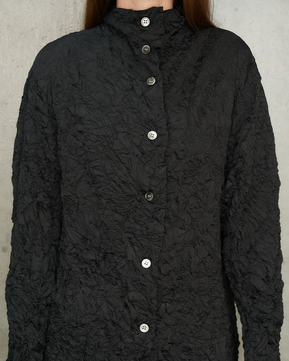 Black Crinkle Collared Shirt