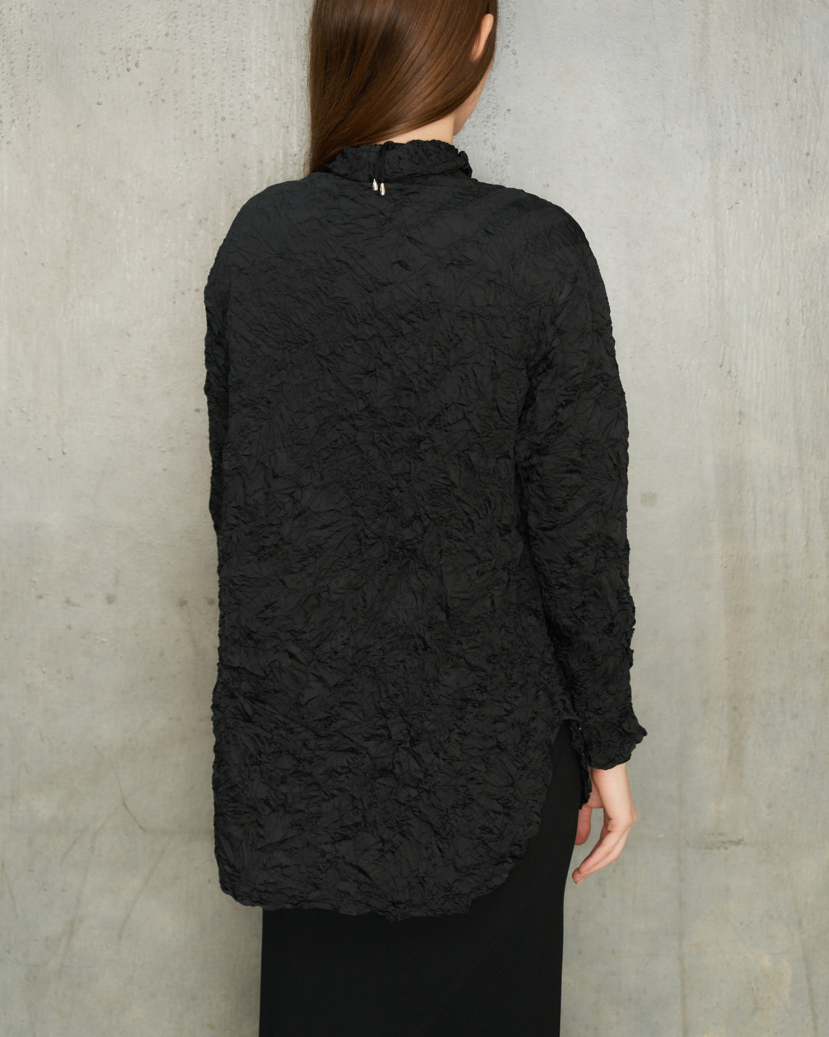 Black Crinkle Collared Shirt