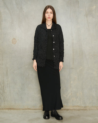 Black Crinkle Collared Shirt