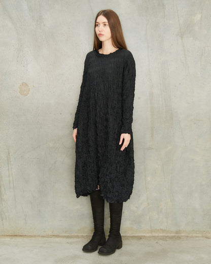 Black Crinkle Crewneck Dress