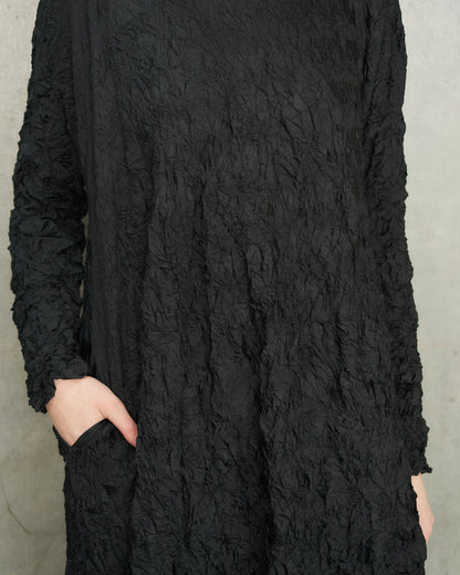 Black Crinkle Crewneck Dress