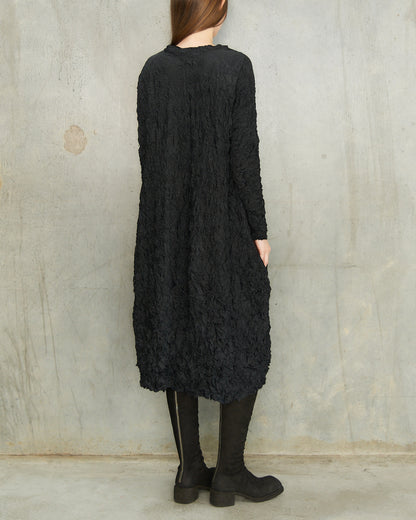 Black Crinkle Crewneck Dress