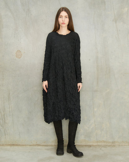 Black Crinkle Crewneck Dress