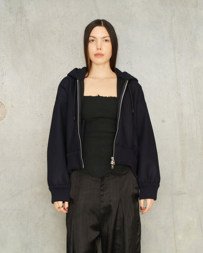 Navy Embellished Hood Zip Bomber