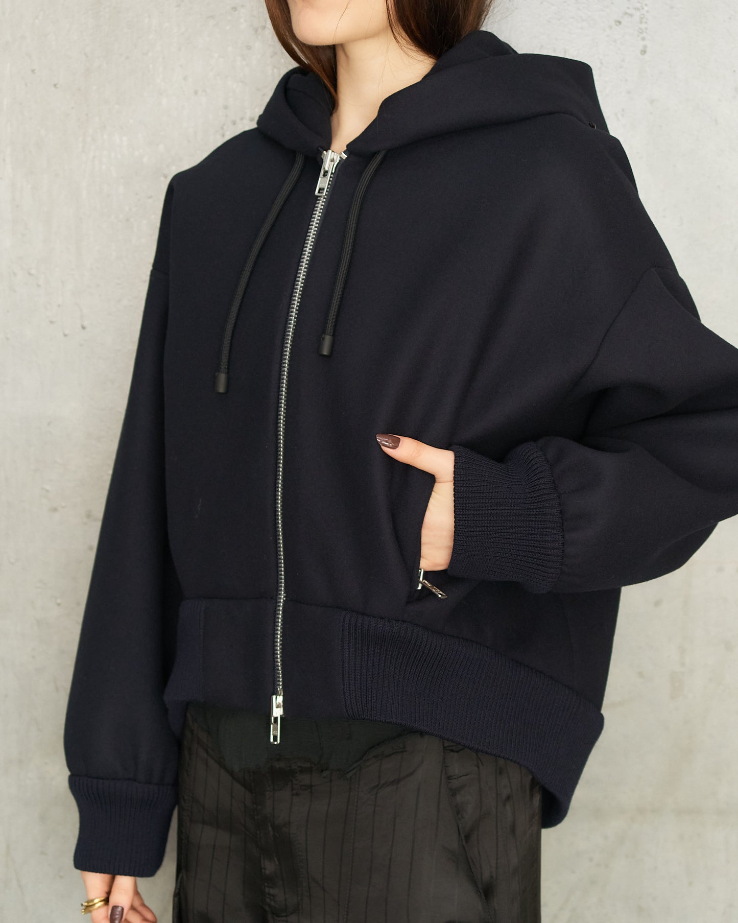 Navy Embellished Hood Zip Bomber