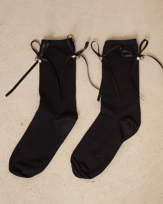 Black Ankle Bell & Bow Tech Sock