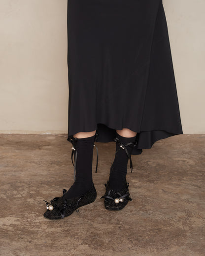 Black Ankle Bell & Bow Tech Sock