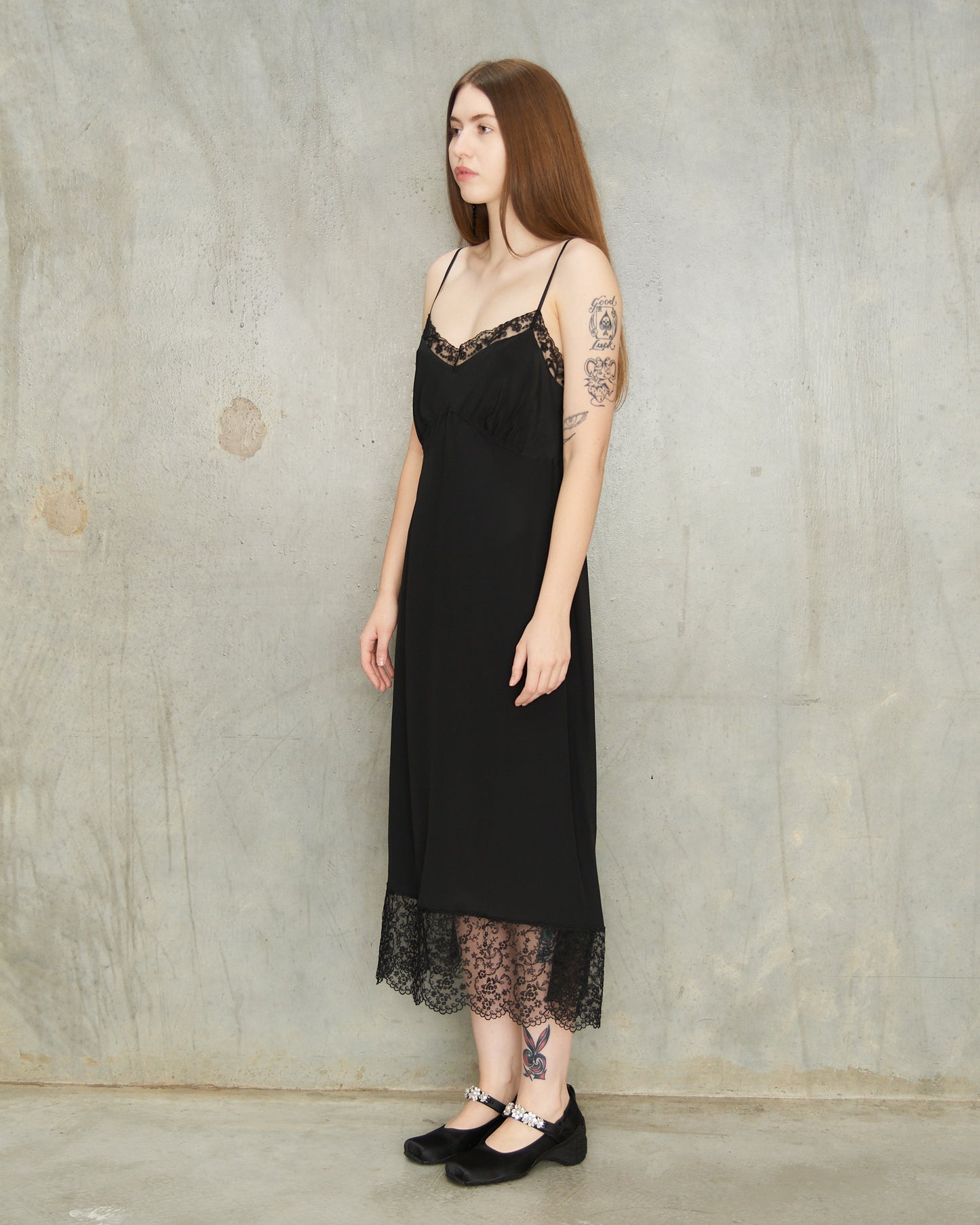 Black Crepe De Chine Slip Dress