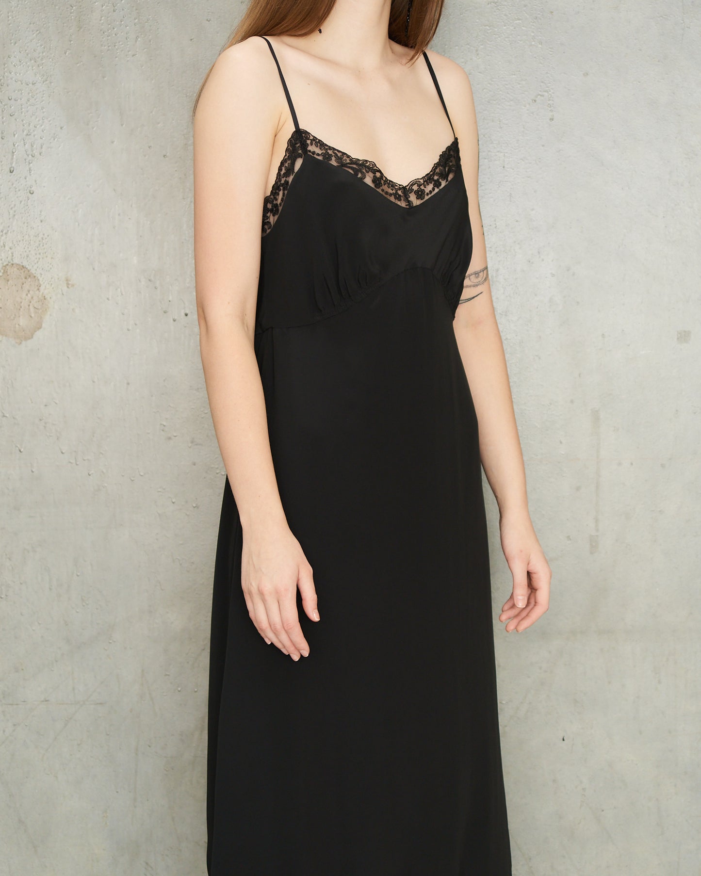 Black Crepe De Chine Slip Dress