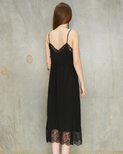 Black Crepe De Chine Slip Dress