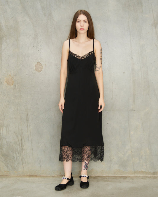Black Crepe De Chine Slip Dress