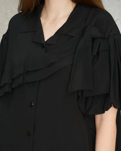 Black Cropped Bow Sash Shirt