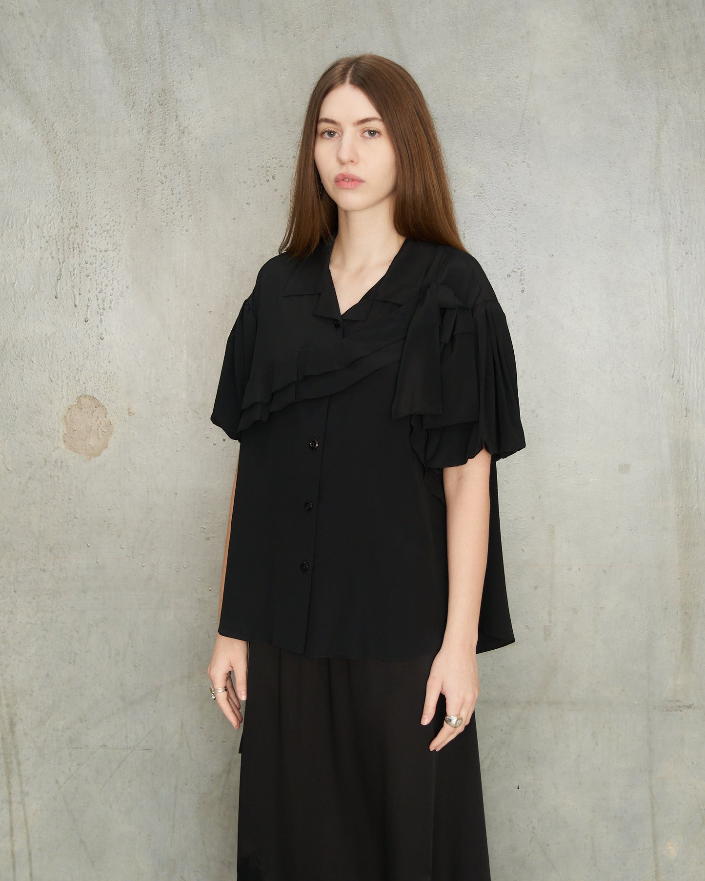 Black Cropped Bow Sash Shirt