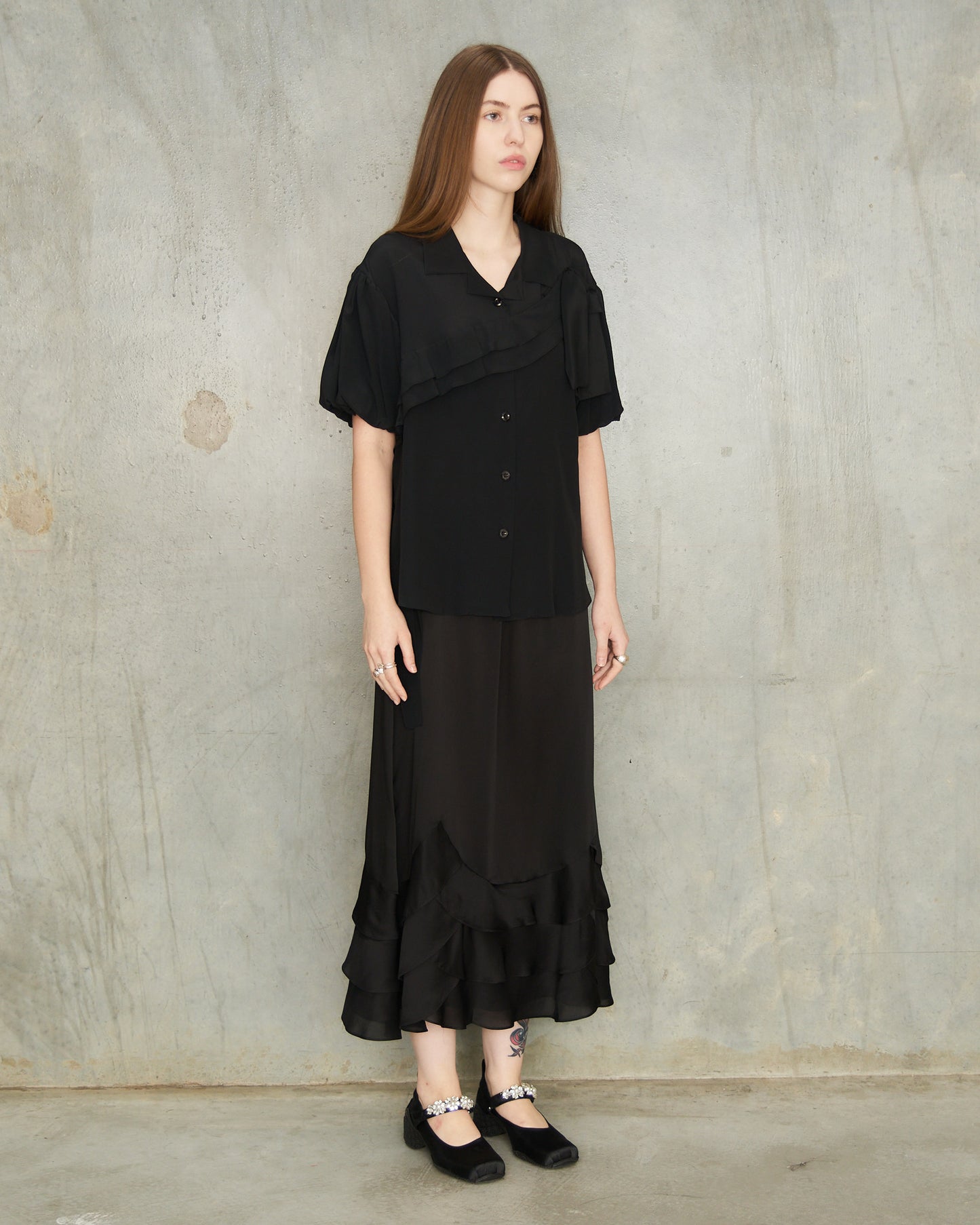 Black Cropped Bow Sash Shirt