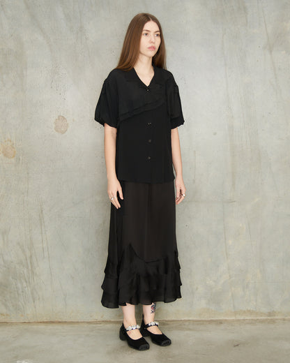 Black Cropped Bow Sash Shirt