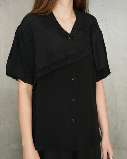 Black Cropped Bow Sash Shirt