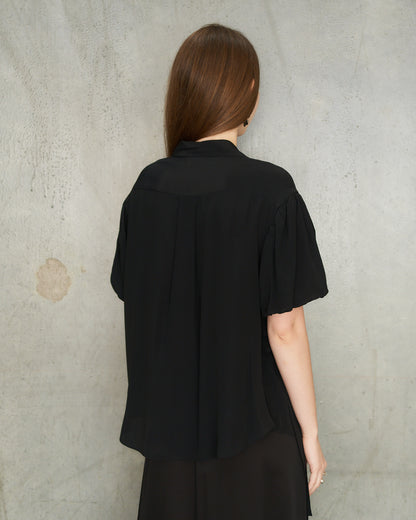 Black Cropped Bow Sash Shirt