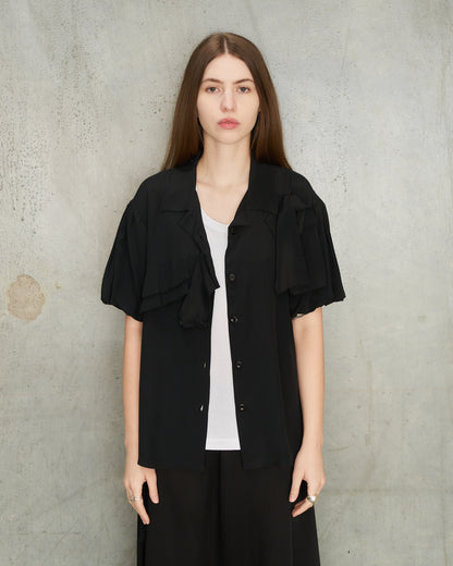 Black Cropped Bow Sash Shirt