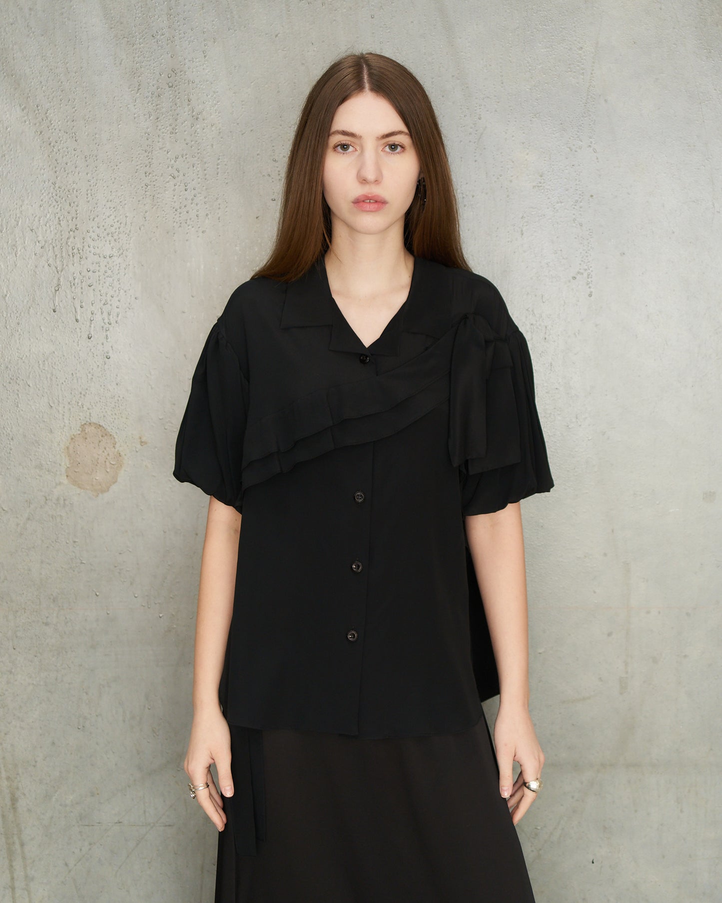Black Cropped Bow Sash Shirt