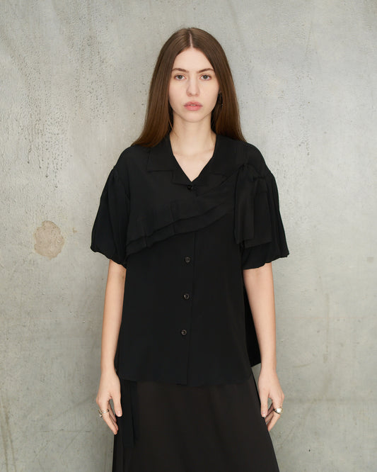 Black Cropped Bow Sash Shirt