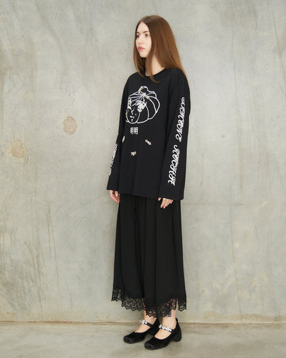 Black Cropped Lace Negligee Trousers