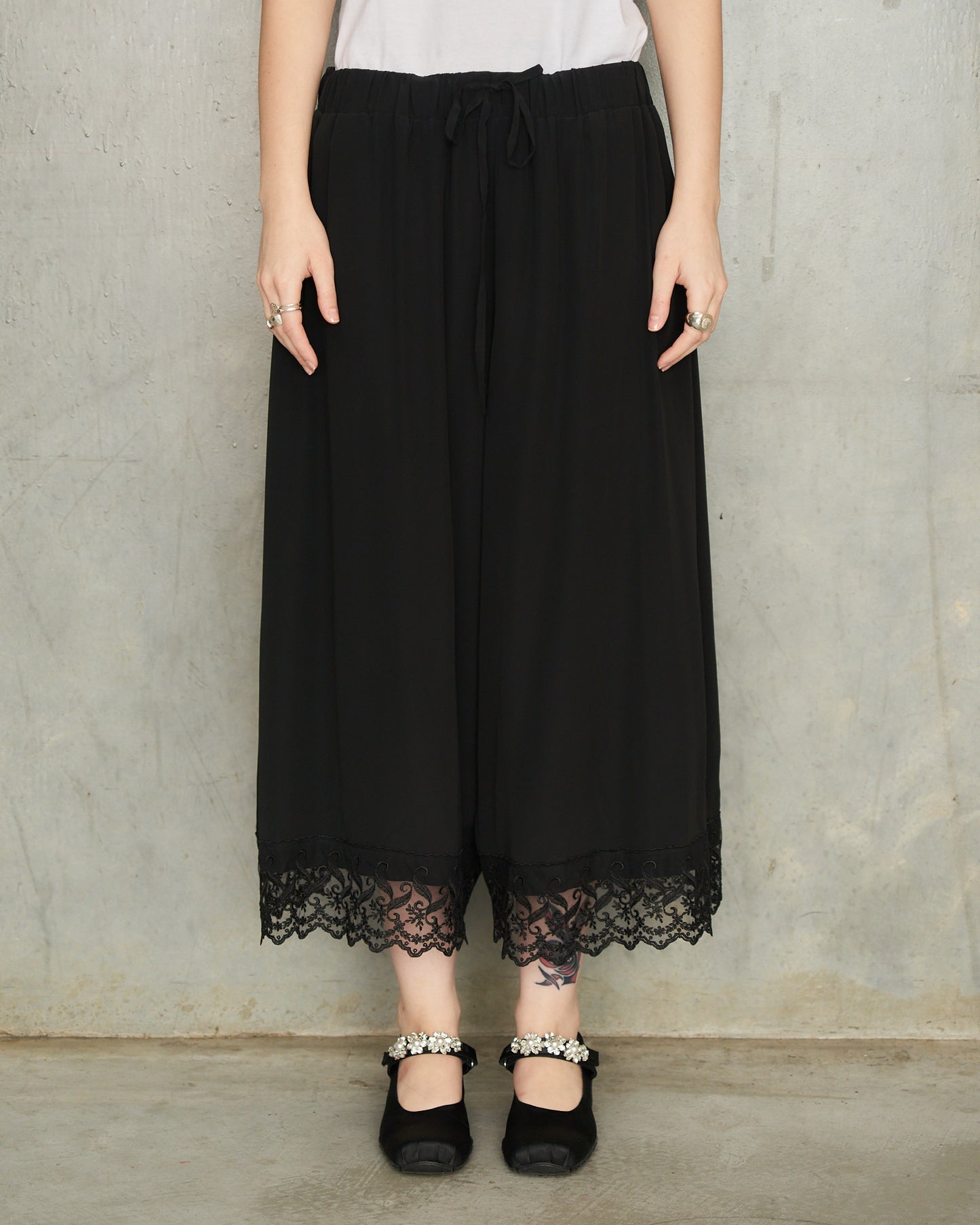 Black Cropped Lace Negligee Trousers
