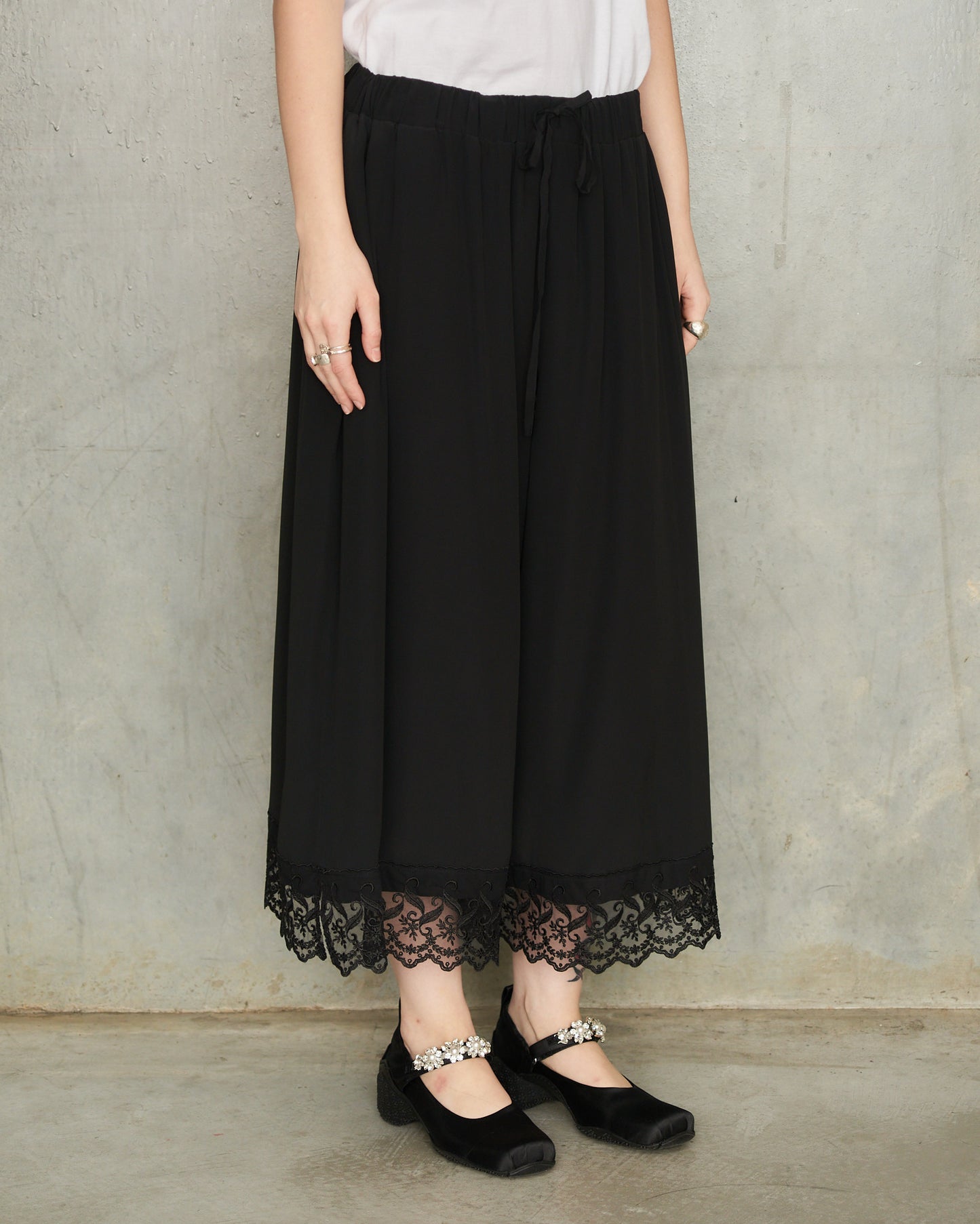Black Cropped Lace Negligee Trousers