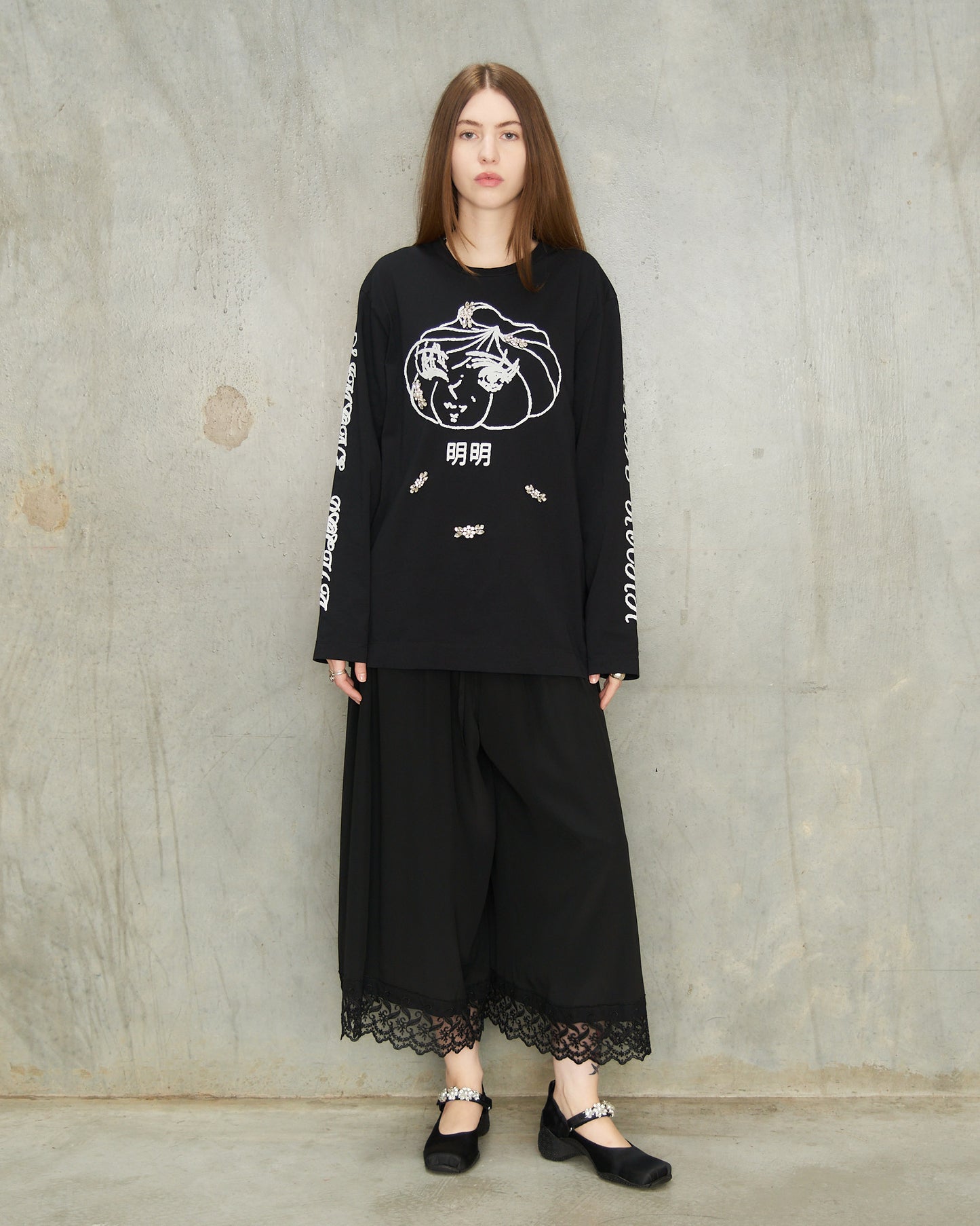 Black Cropped Lace Negligee Trousers