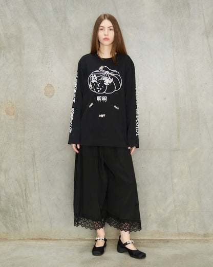 Black Cropped Lace Negligee Trousers