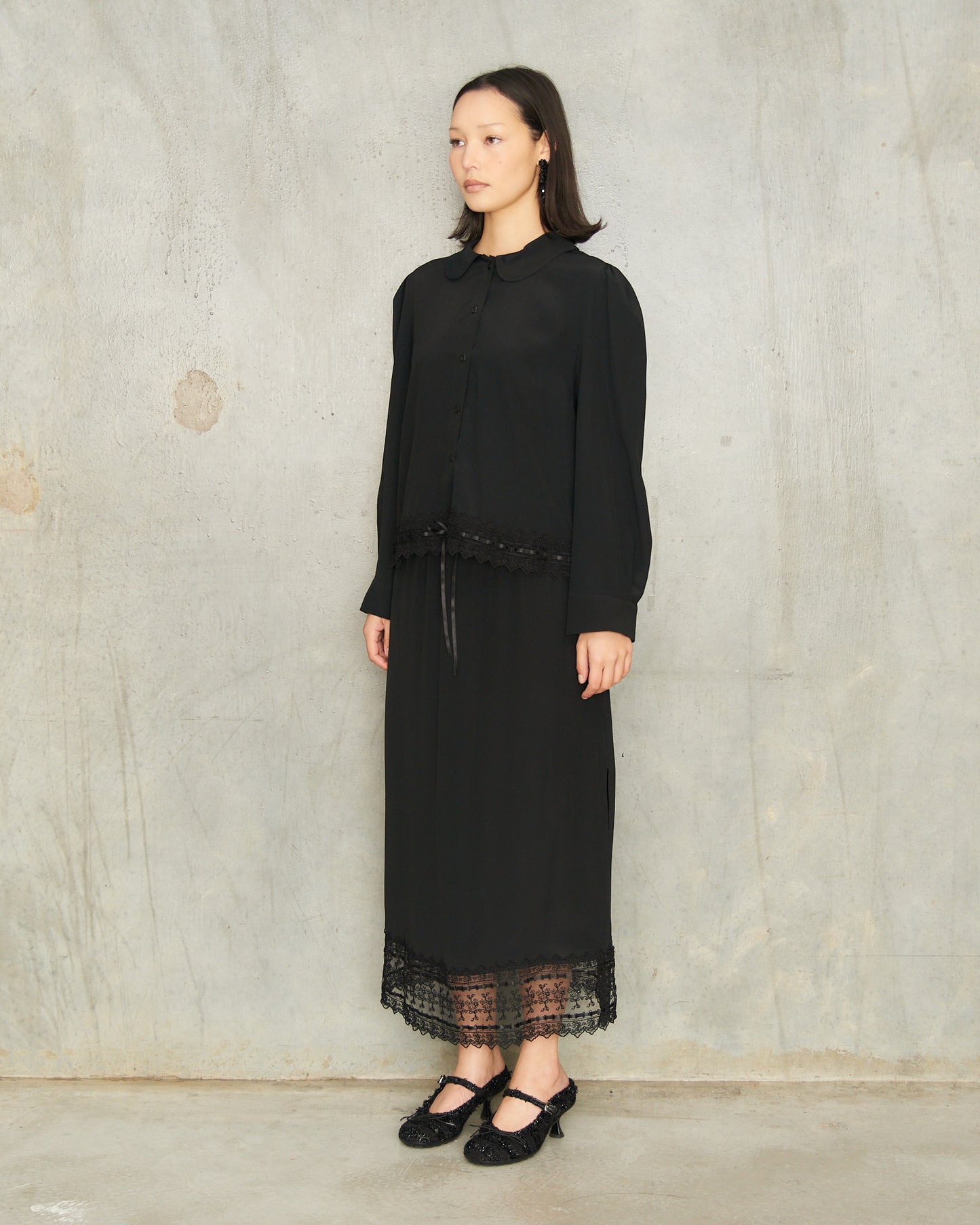 Black Cropped Ribbon Trim Shirt